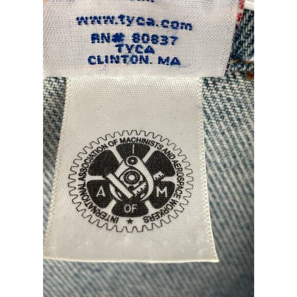 TYCA USA Eagle Jean Jacket Size XL Distressed Blue Denim Embossed Logo Trucker - Picture 4 of 15